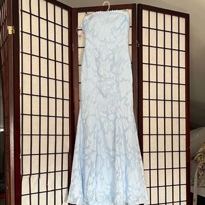 Strapless Light Blue Floral Prom Dress